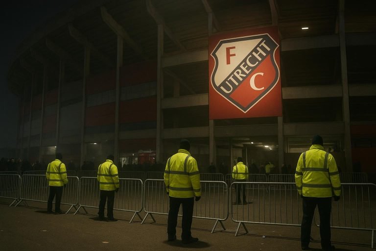 Sfeerbeeld aan het stadion van FC Utrecht na ongeregeldheden rond het bezoekersvak tegen KRC Genk