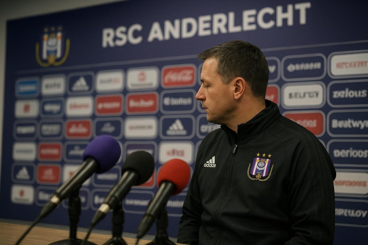 Besnik Hasi tijdens een persmoment bij RSC Anderlecht in het Lotto Park
