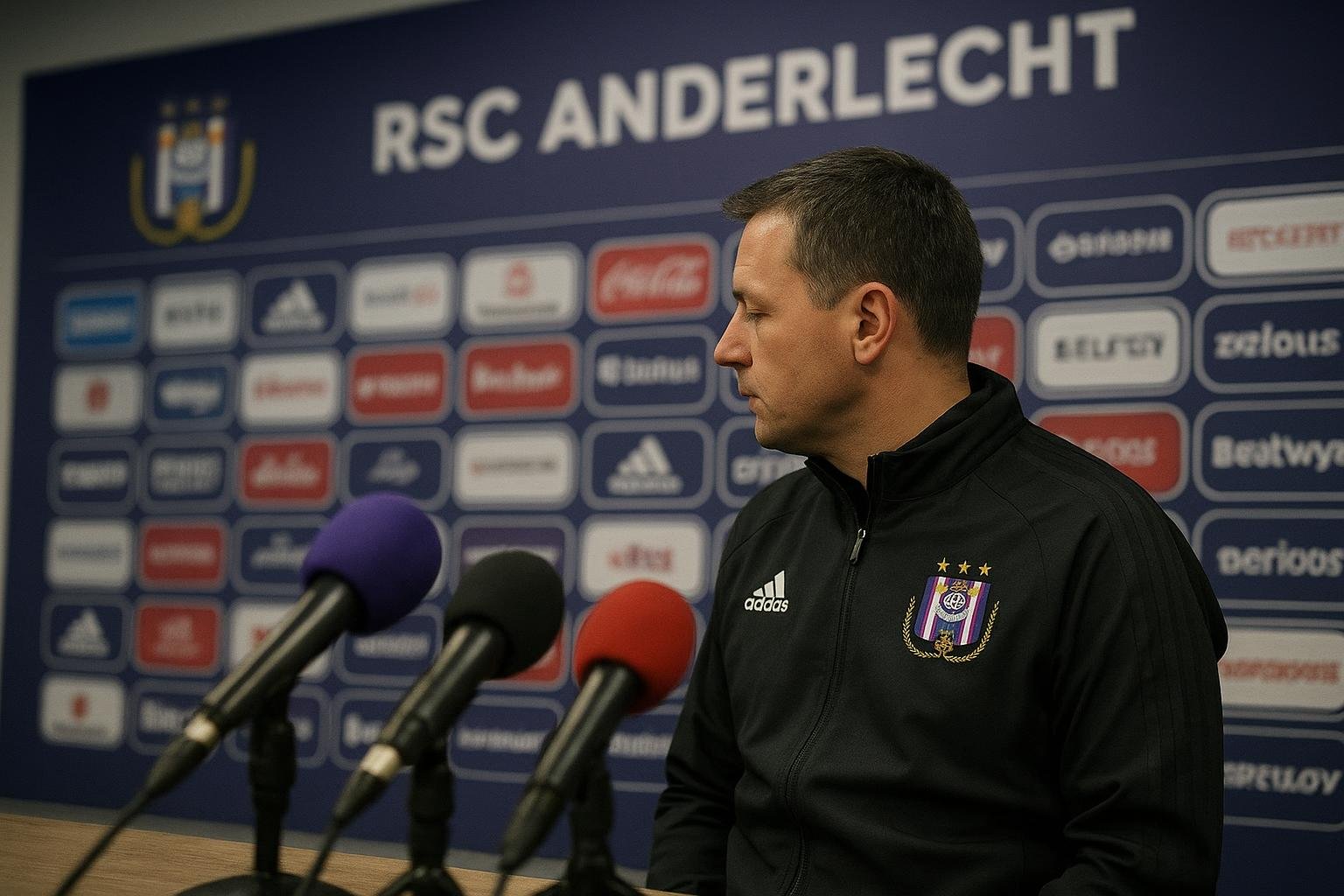 Besnik Hasi tijdens een persmoment bij RSC Anderlecht in het Lotto Park