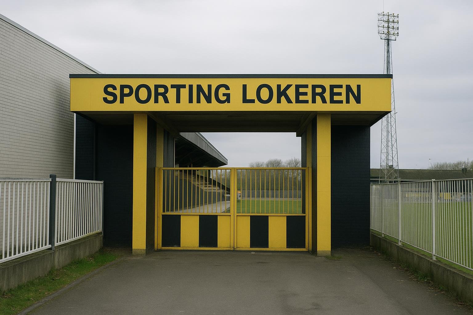 Beeld van het stadion van Sporting Lokeren op Daknam in aanloop naar de komst van Vancy Mabanza