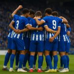 Spelers van KRC Genk vieren samen na een Europese wedstrijd in het stadion