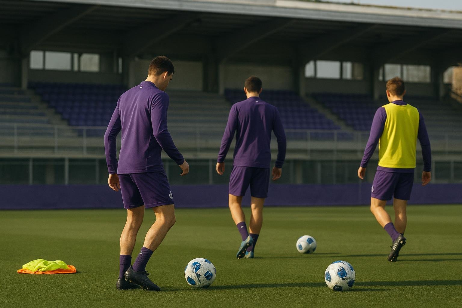 Spelers van RSC Anderlecht op training, met focus op de groep zonder herkenbare gezichten