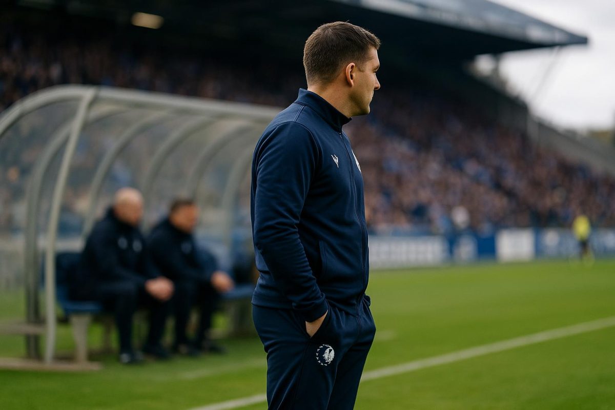 Rik De Mil langs de zijlijn bij KAA Gent tijdens een wedstrijd