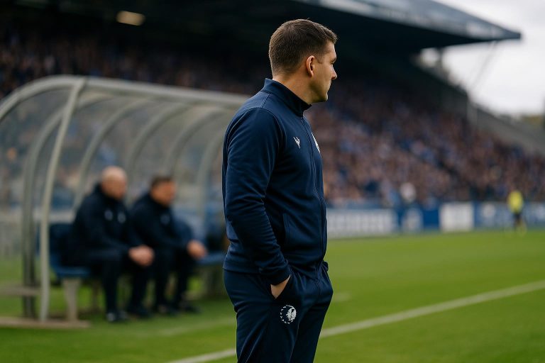 Rik De Mil langs de zijlijn bij KAA Gent tijdens een wedstrijd
