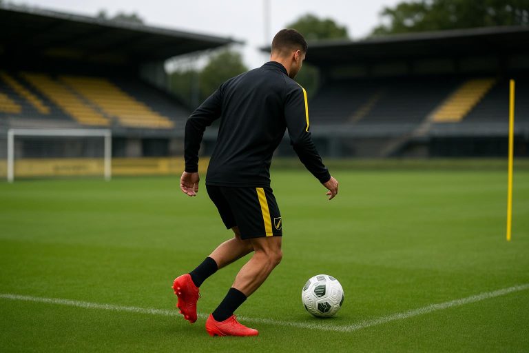 Denis Odoi op het trainingsveld in NAC Breda-context, gezien van achteren