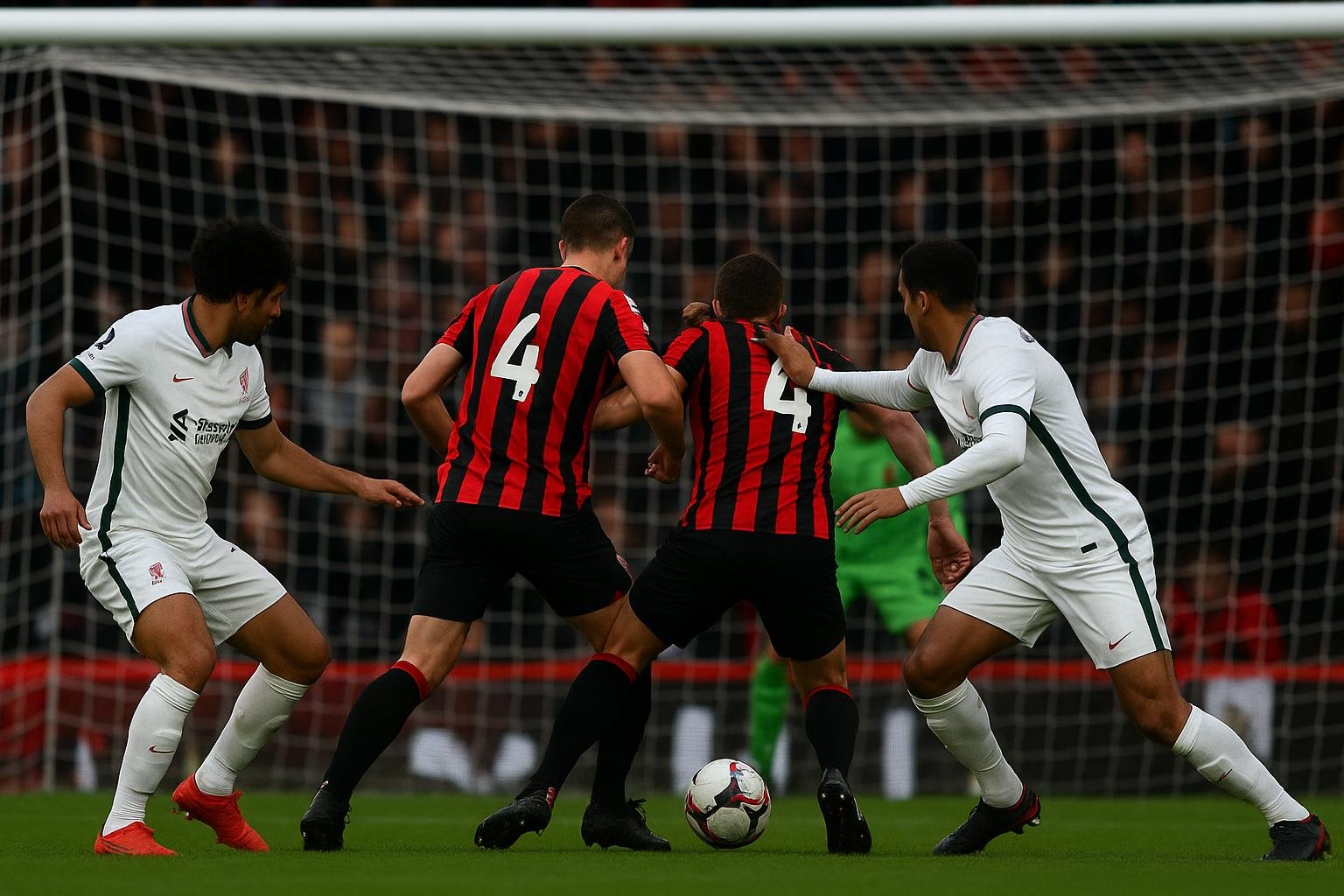 Spelmoment tijdens Bournemouth tegen Liverpool in de Premier League.