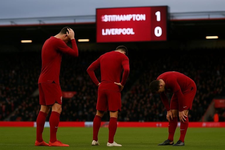 Virgil van Dijk van Liverpool reageert na de 3-2 nederlaag op het veld van Bournemouth.