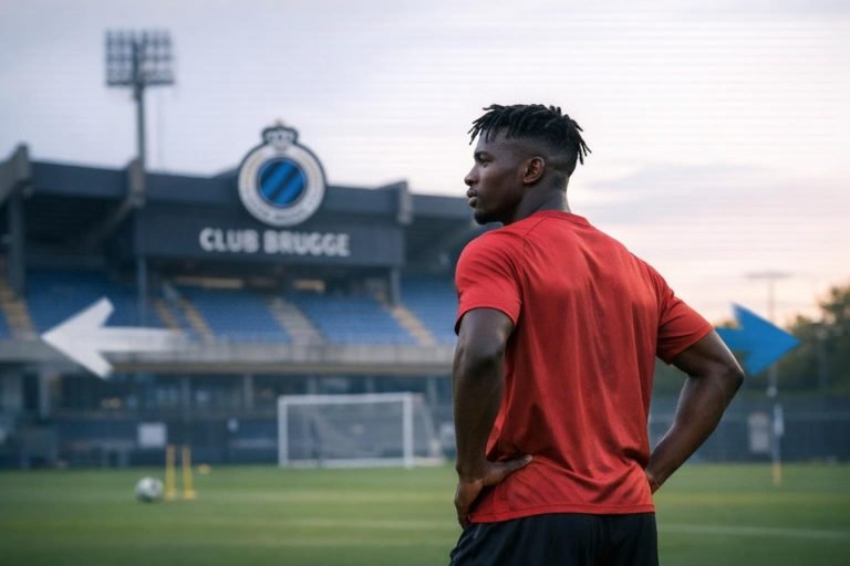Transferscout-illustratie over Club Brugge en het gerucht rond Sadibou Sané van FC Metz