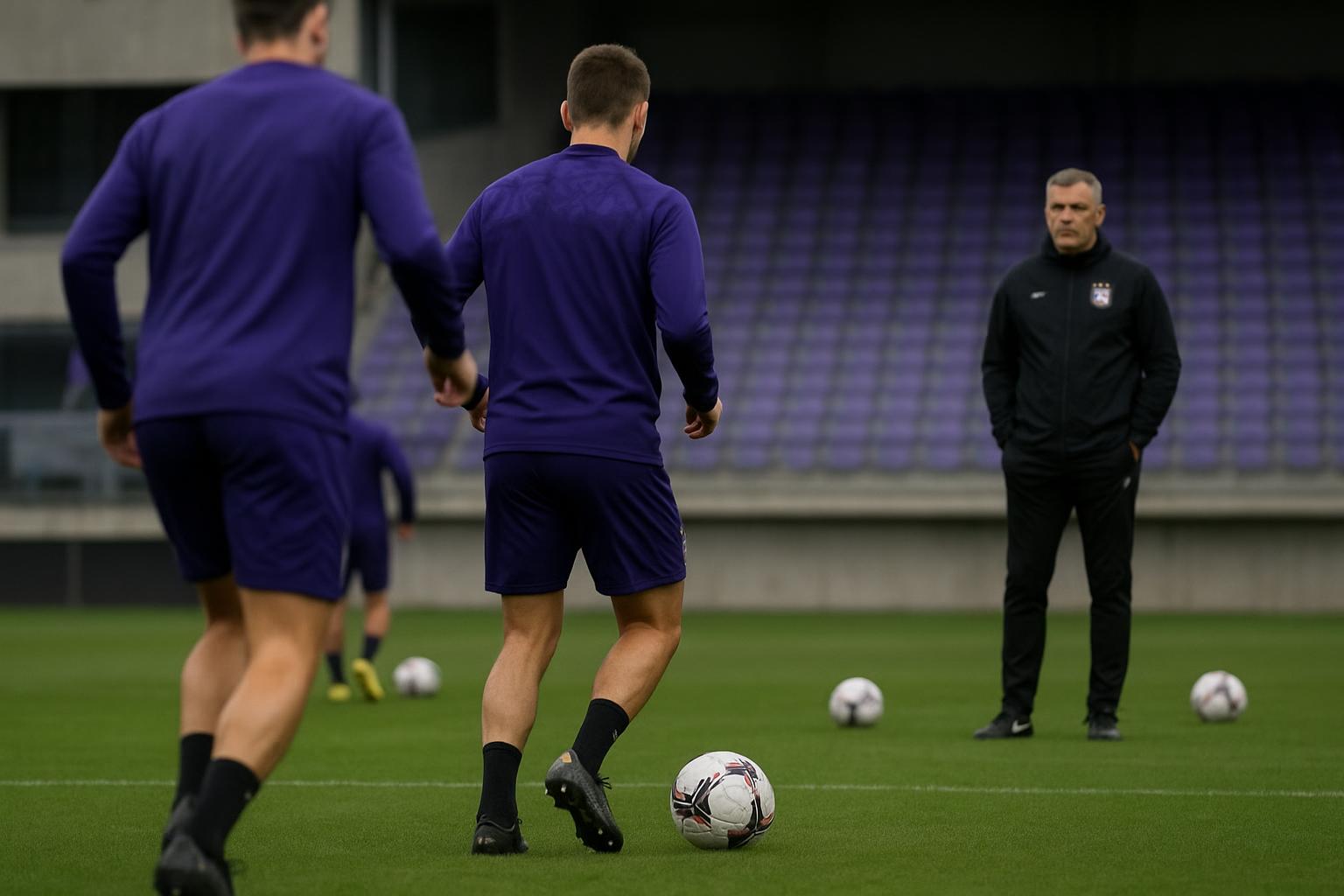 Besnik Hasi tijdens een trainingsmoment bij RSC Anderlecht
