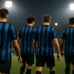 Spelers van Club Brugge vieren op het veld in stadionomgeving