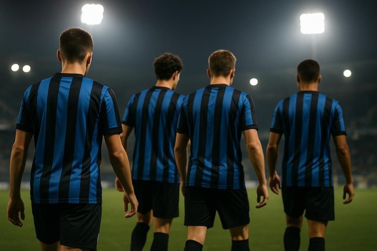 Spelers van Club Brugge vieren op het veld in stadionomgeving