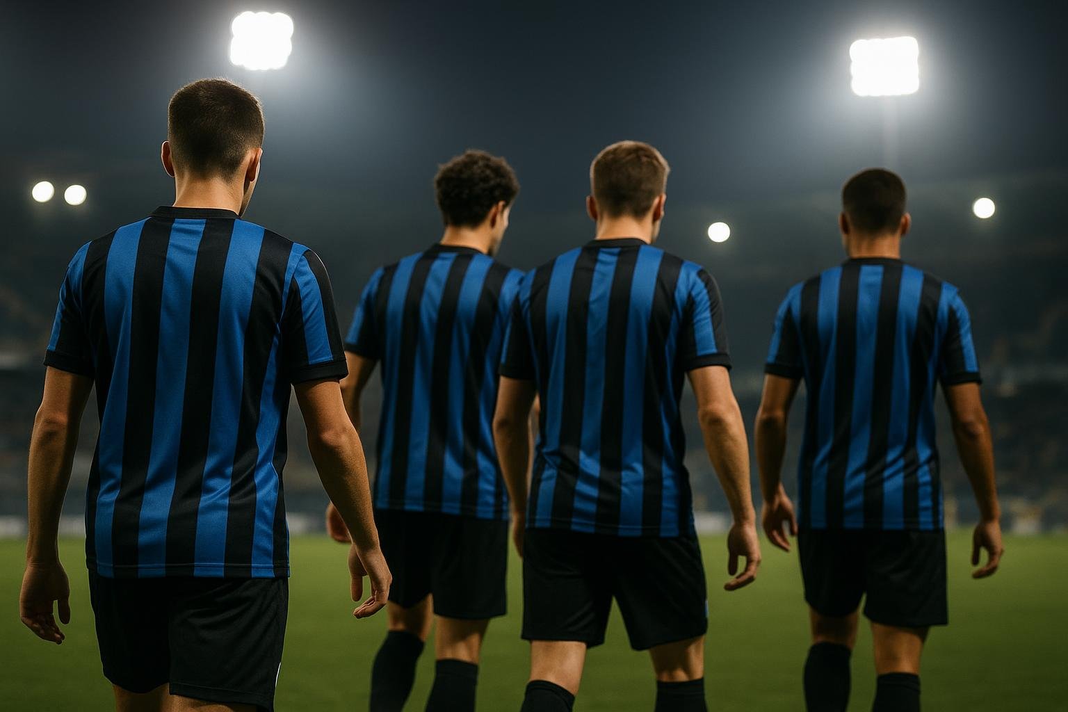 Spelers van Club Brugge vieren op het veld in stadionomgeving