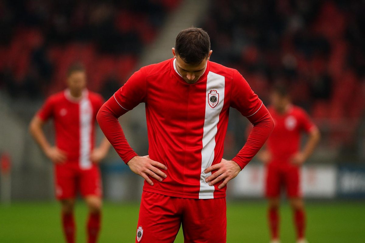 Vincent Janssen van Royal Antwerp FC reageert teleurgesteld na de thuisnederlaag tegen Sporting Charleroi.