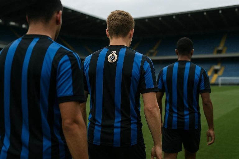 Sfeerbeeld van Club Brugge met spelers die feestvieren na een actie in het stadion
