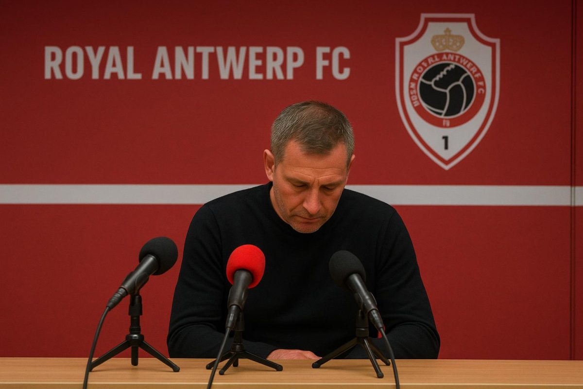 Joseph Oosting tijdens een persmoment bij Royal Antwerp FC na de thuisnederlaag tegen Charleroi