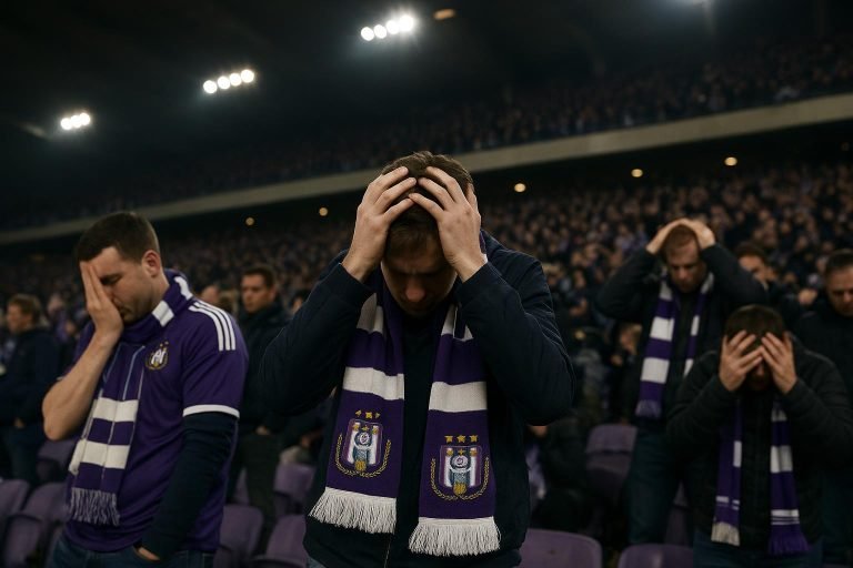 Teleurgestelde Anderlecht-supporters in het Lotto Park tijdens een avondwedstrijd