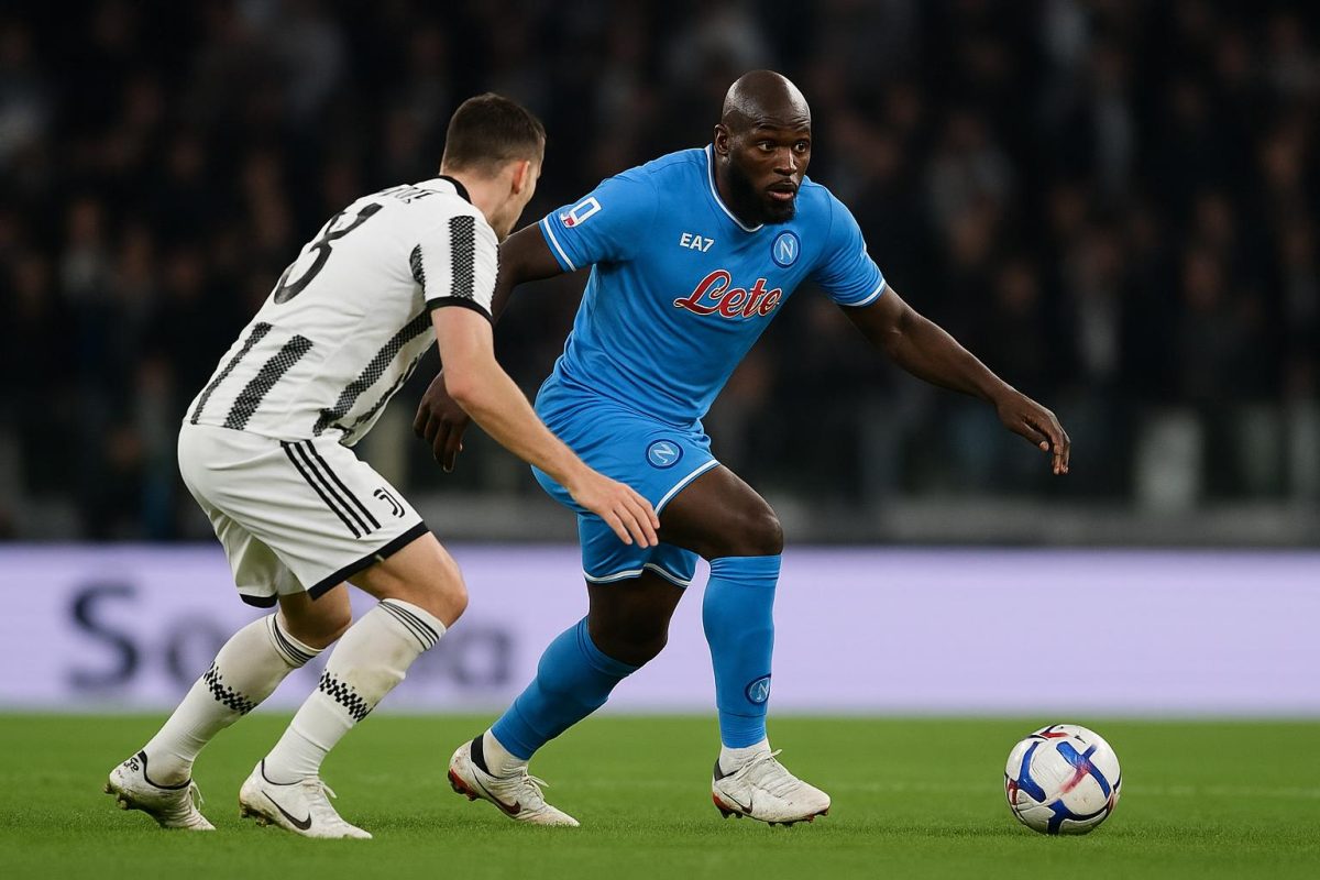 Spelmoment tijdens Juventus tegen SSC Napoli in Turijn, waar Napoli met 3-0 verloor op de avond van Lukaku's rentree.