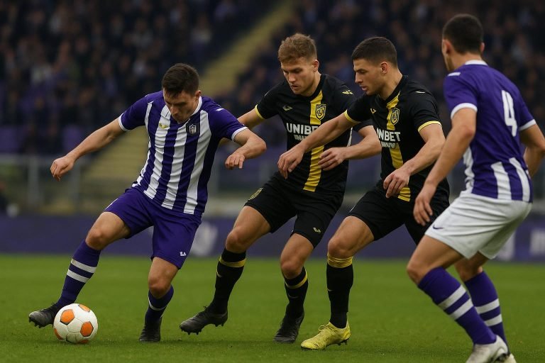 Spelmoment tijdens RSC Anderlecht tegen FCV Dender in het Lotto Park