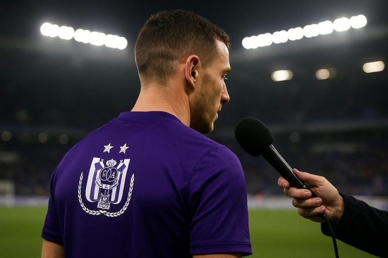 Thorgan Hazard van RSC Anderlecht reageert na de wedstrijd in het Lotto Park