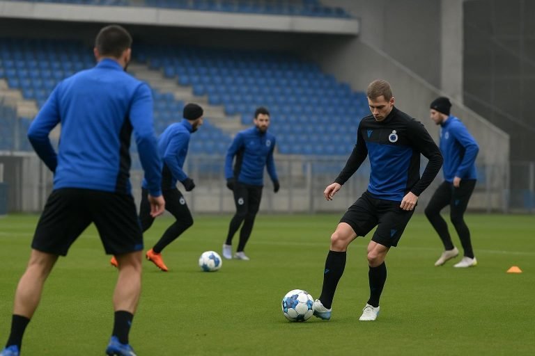 Training van Club Brugge met spelers op de achtergrond tijdens de wintermercato