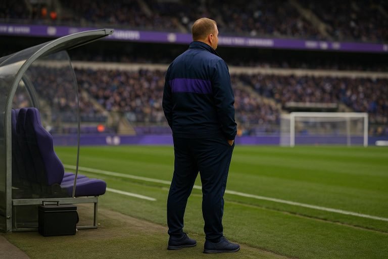 Besnik Hasi langs de zijlijn bij RSC Anderlecht tijdens een wedstrijd