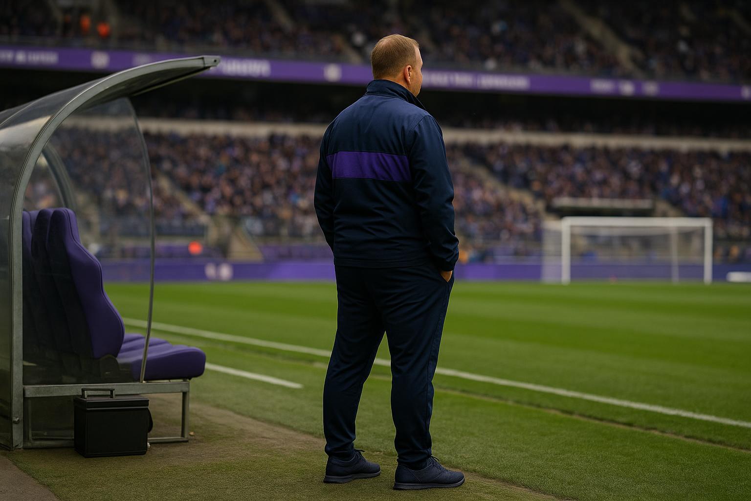 Besnik Hasi langs de zijlijn bij RSC Anderlecht tijdens een wedstrijd