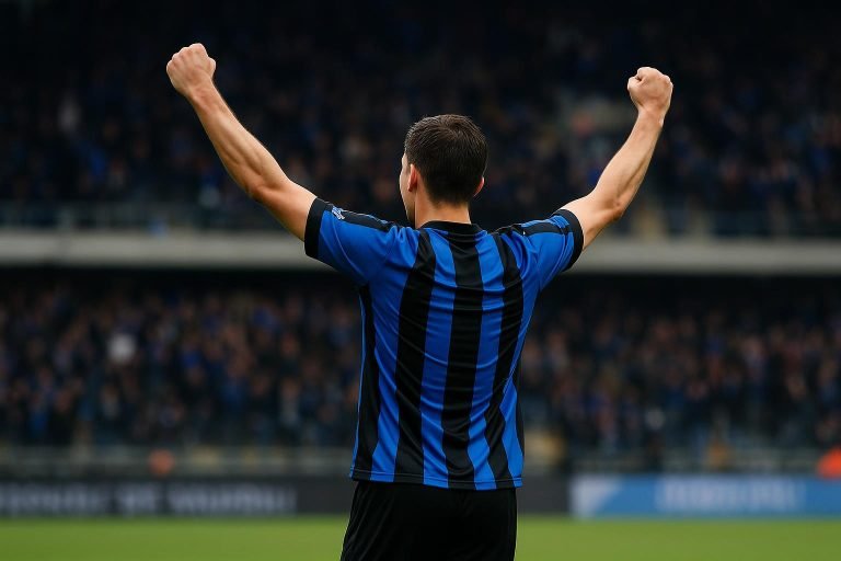 Aleksandar Stankovic viert een moment voor Club Brugge na de wedstrijd