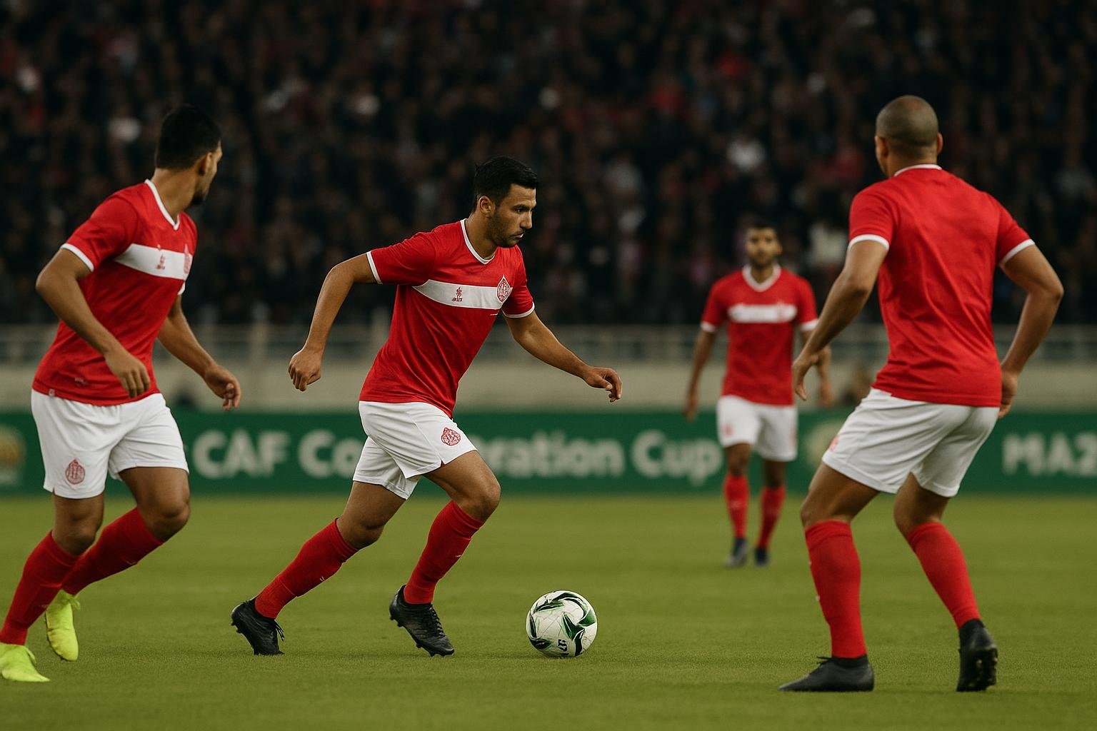Wydad AC in actie tijdens de CAF Confederation Cup, met focus op het middenveld