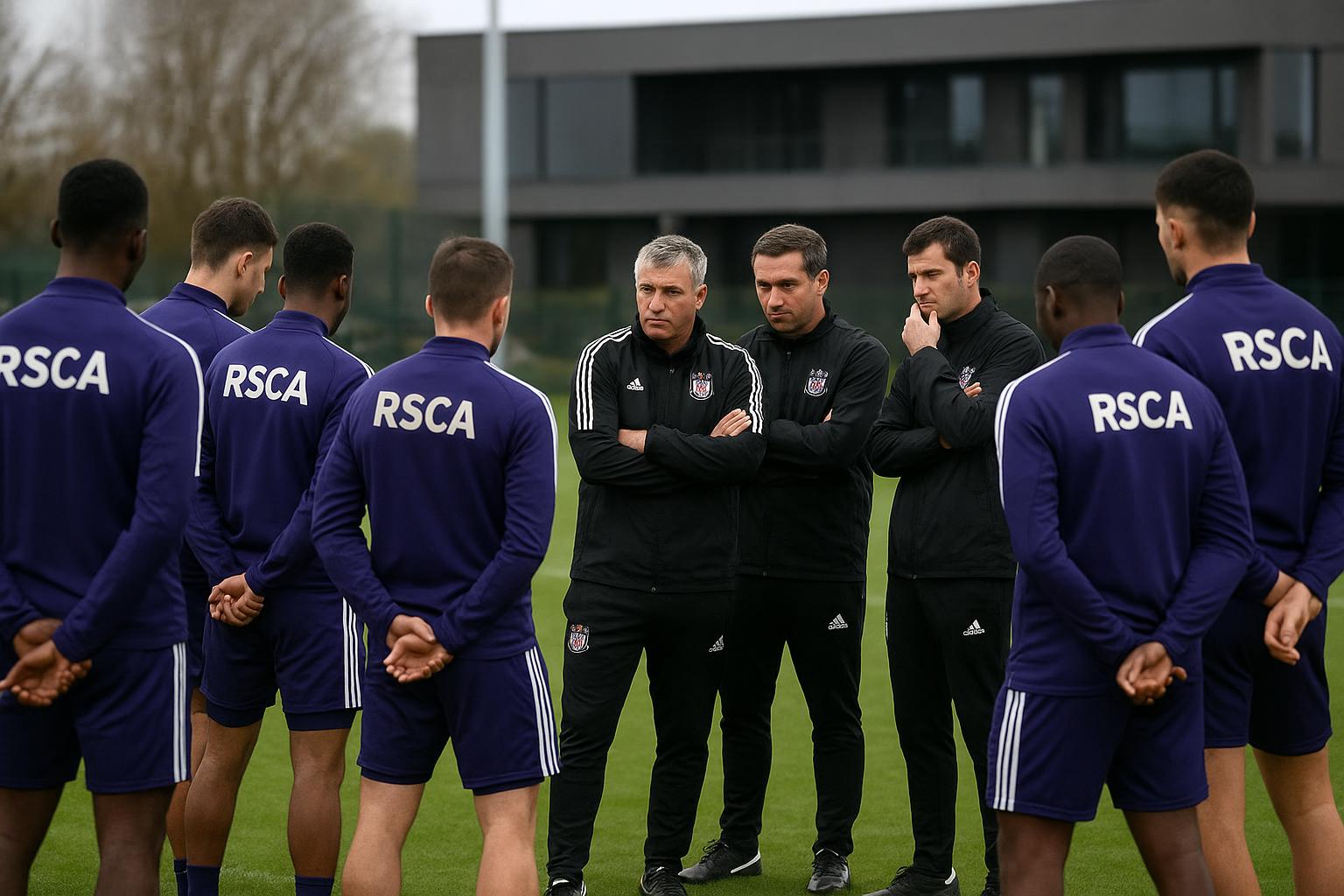 Spelers van RSC Anderlecht op training in Neerpede in gespannen sfeer
