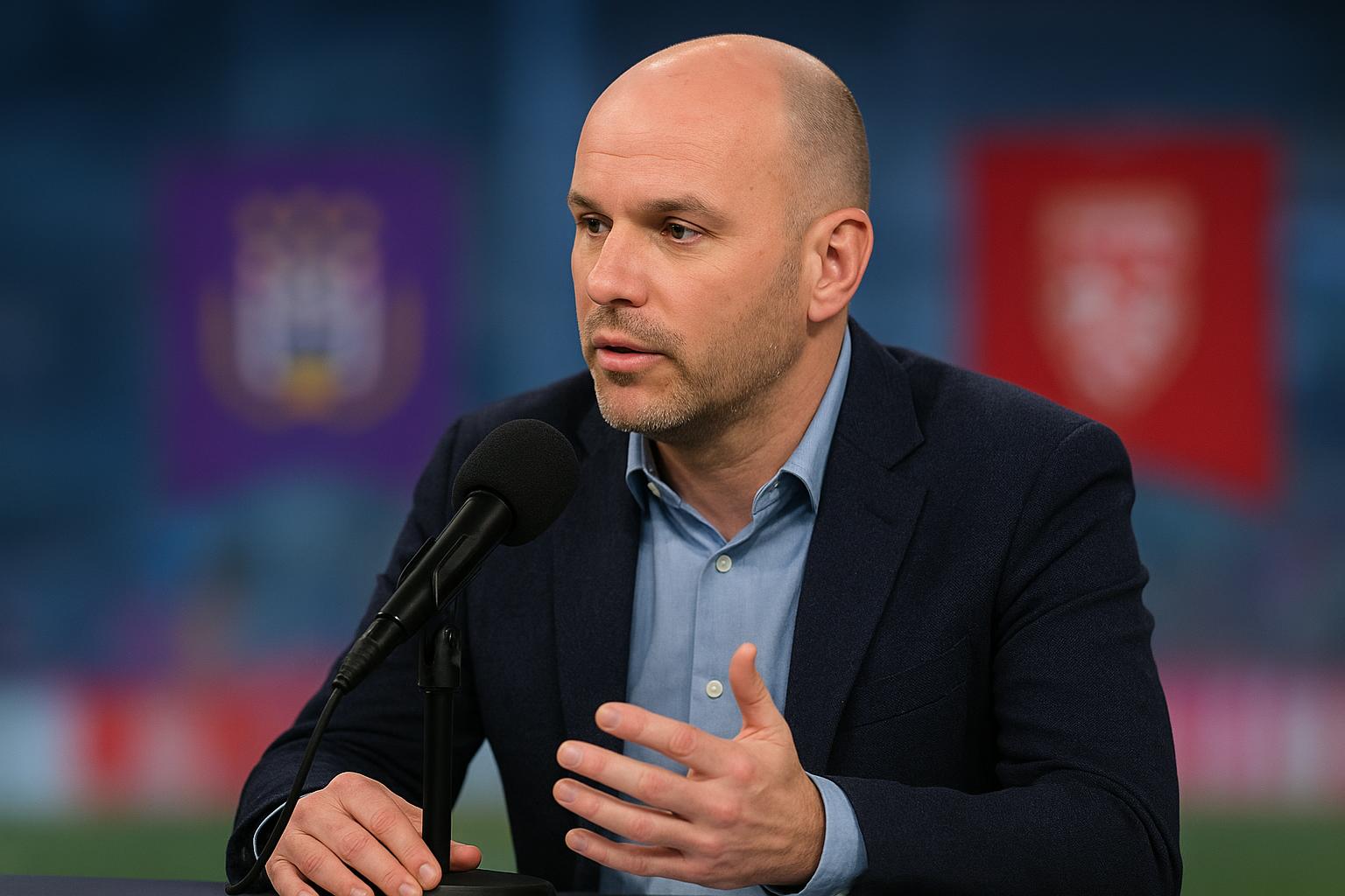 Philippe Albert tijdens een voetbalanalyse over Anderlecht en Standard