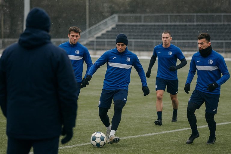 Rik De Mil tijdens een trainingssessie van KAA Gent in de winterperiode