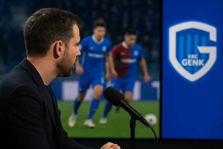 Hein Vanhaezebrouck analyseert een wedstrijd vanuit een tv-studio