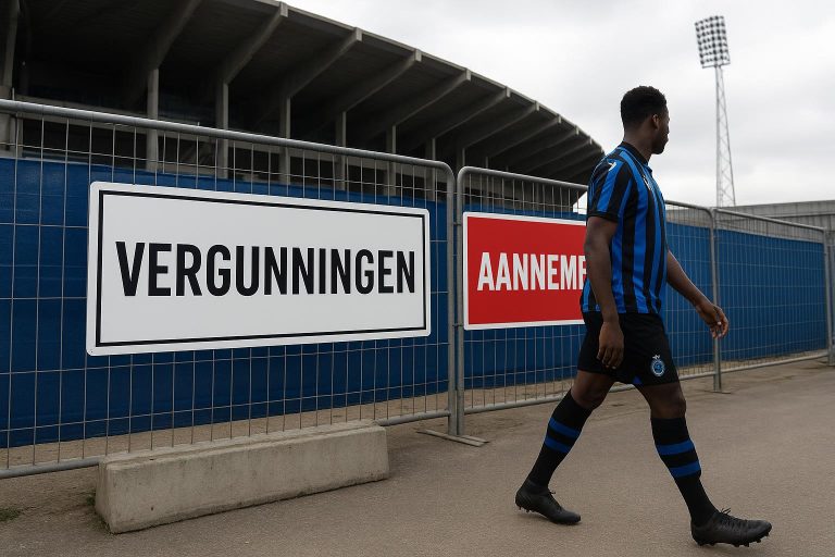 Sfeerbeeld rond het stadiondossier van Club Brugge met focus op administratie en stadionomgeving