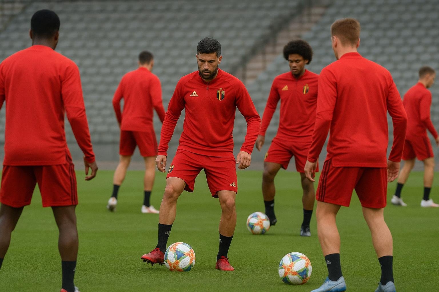 Amadou Onana tijdens een trainingsmoment bij de Rode Duivels