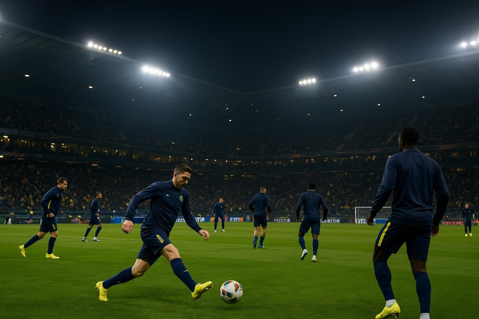Sfeerbeeld rond Union Saint-Gilloise in de Champions League, met spelers op het veld zonder herkenbare gezichten.
