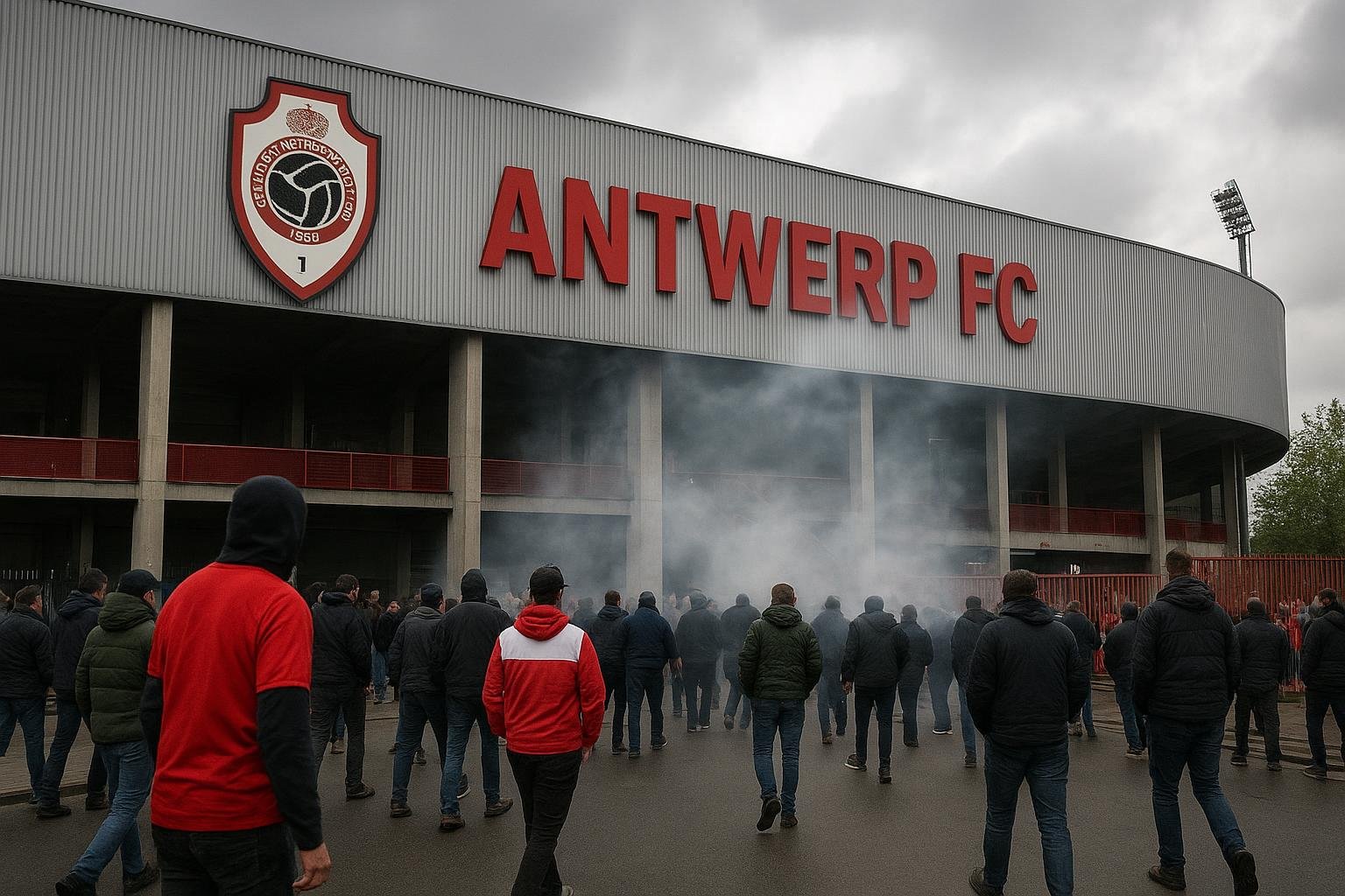 Sfeerbeeld rond de Bosuil bij Royal Antwerp FC met focus op de bestuurlijke onrust