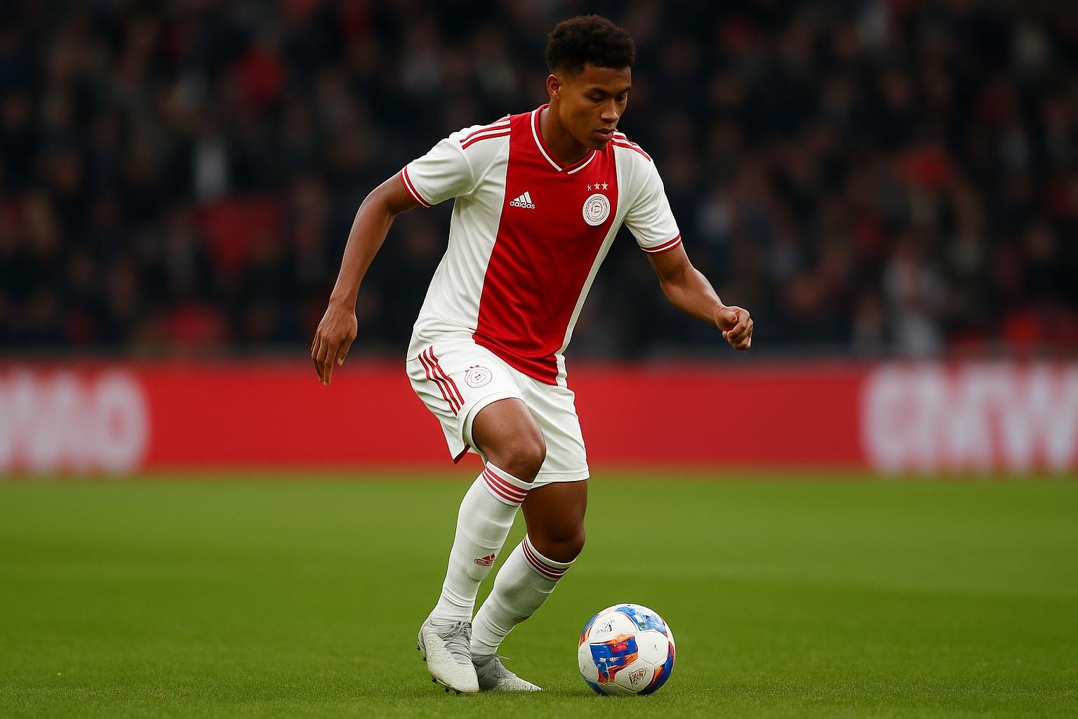Rayane Bounida in actie voor Ajax tijdens een wedstrijd