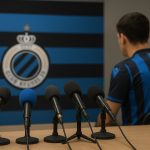 Persmoment bij Club Brugge in Jan Breydelstadion in aanloop naar de match tegen Marseille