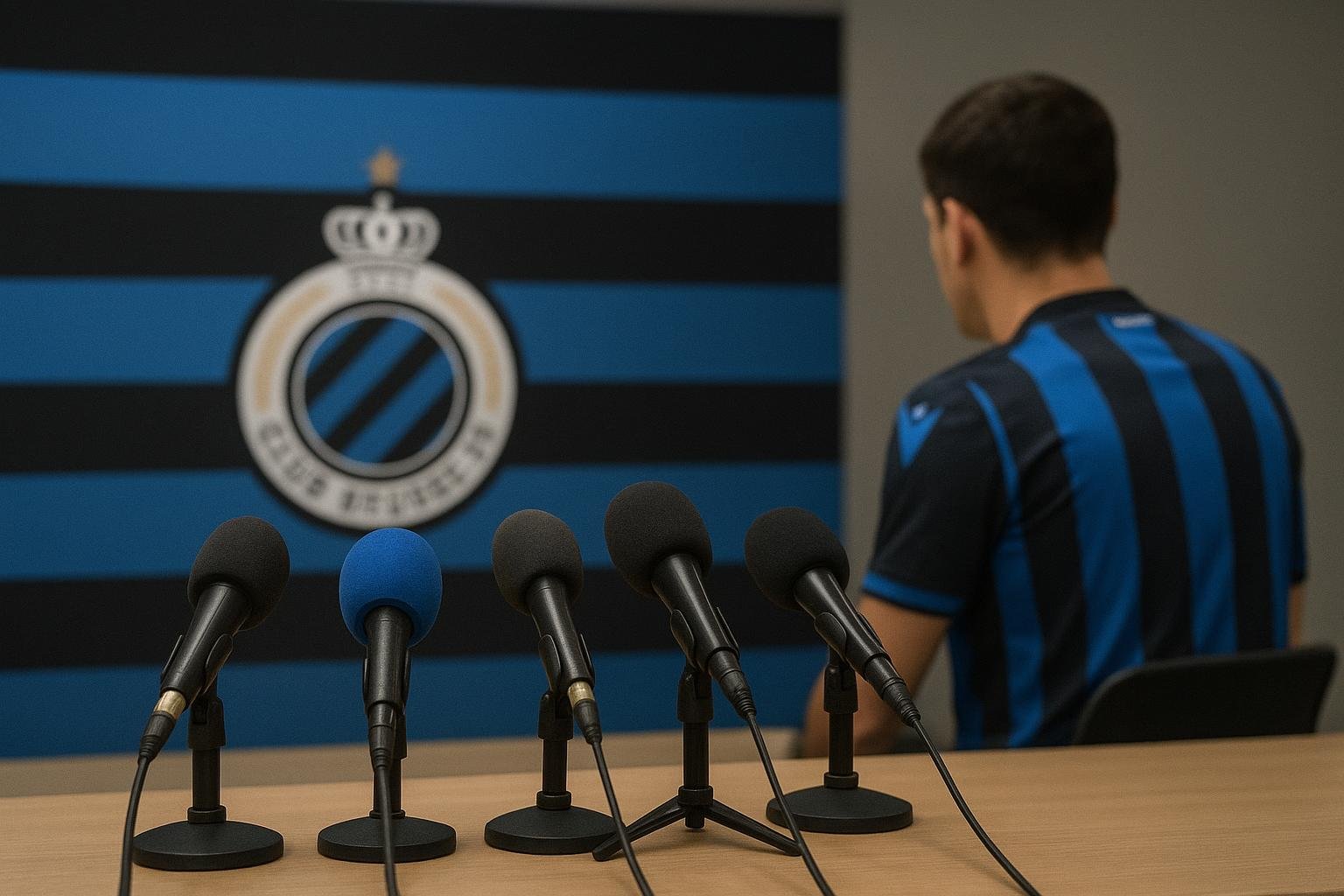 Persmoment bij Club Brugge in Jan Breydelstadion in aanloop naar de match tegen Marseille