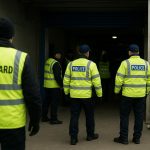 Politie en stewards in een stadionomgeving tijdens onrust rond FC Utrecht en KRC Genk in de Europa League.
