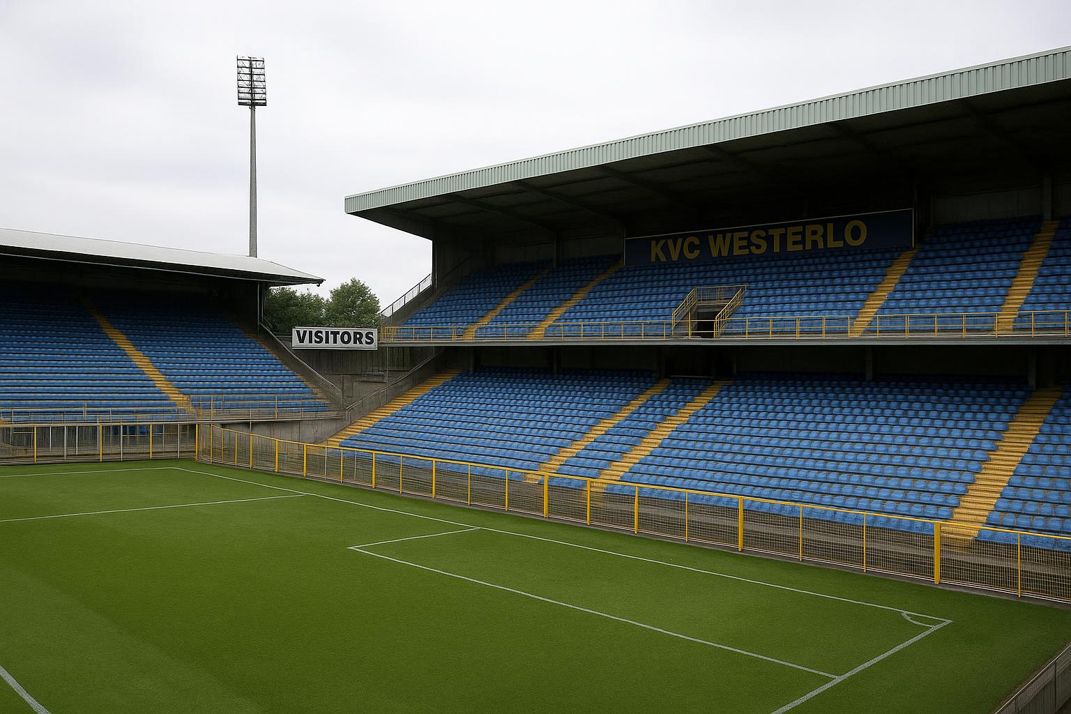 Het Kuipje in Westerlo, met zicht op de tribunes en het bezoekersvak