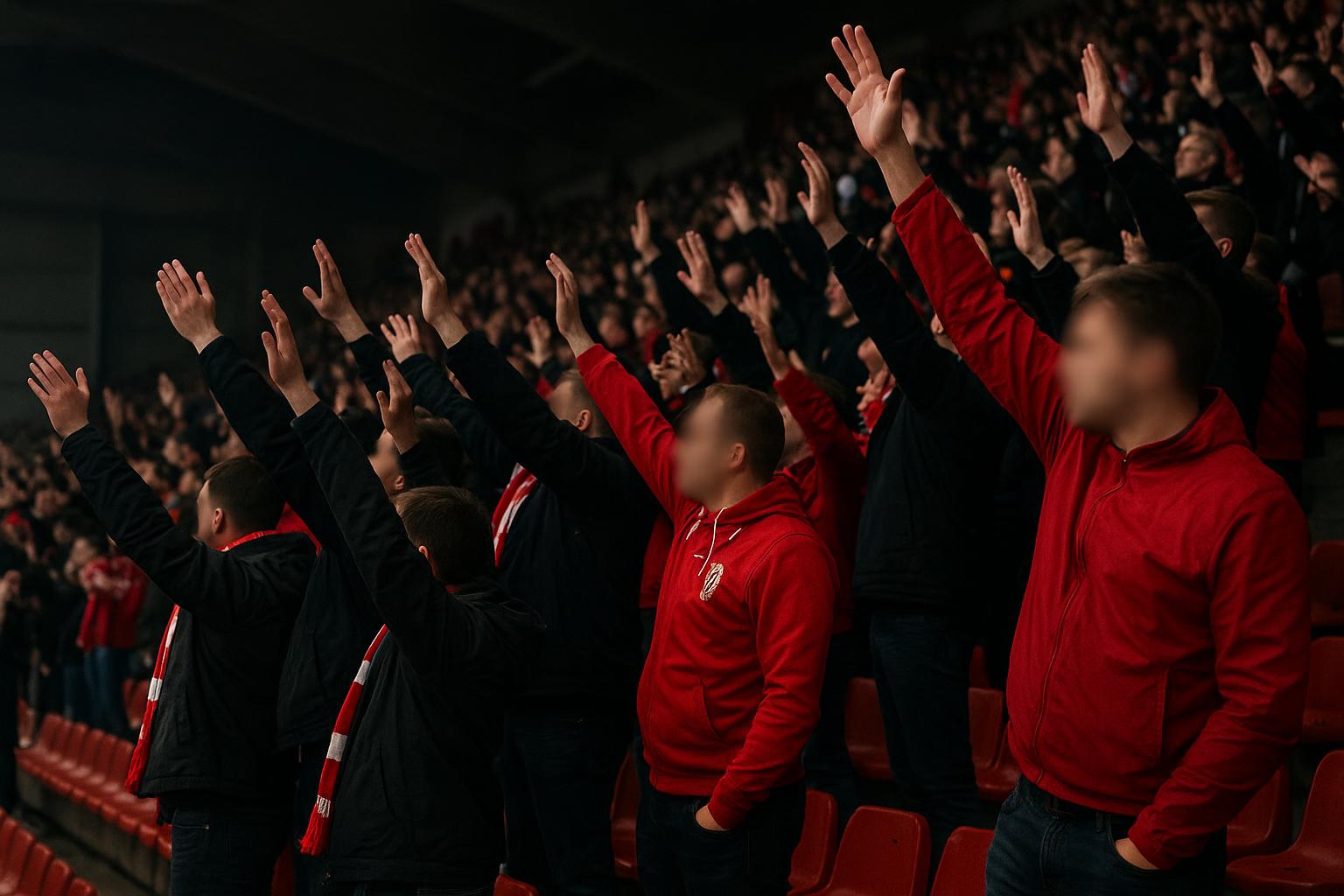 Sfeerbeeld in het stadion van Standard Luik met supporters op de tribune
