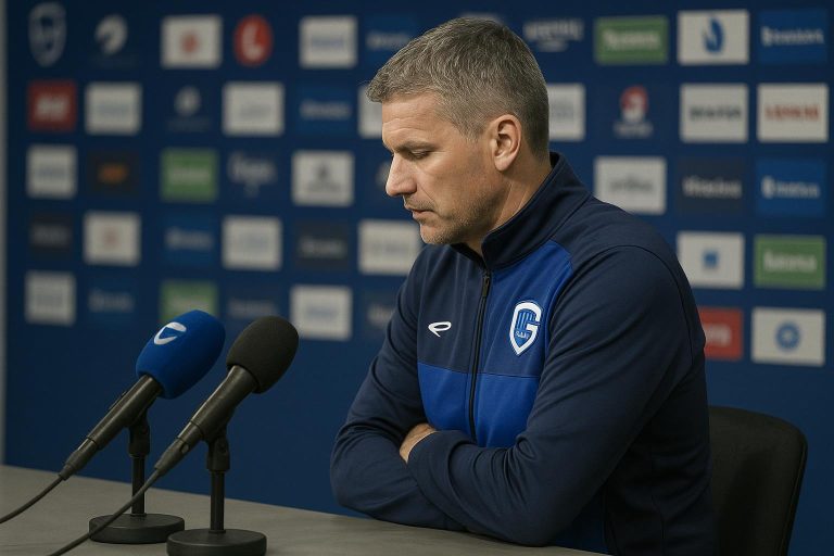Nicky Hayen tijdens een moment rond KRC Genk in aanloop naar de Europa League-wedstrijd tegen Malmö