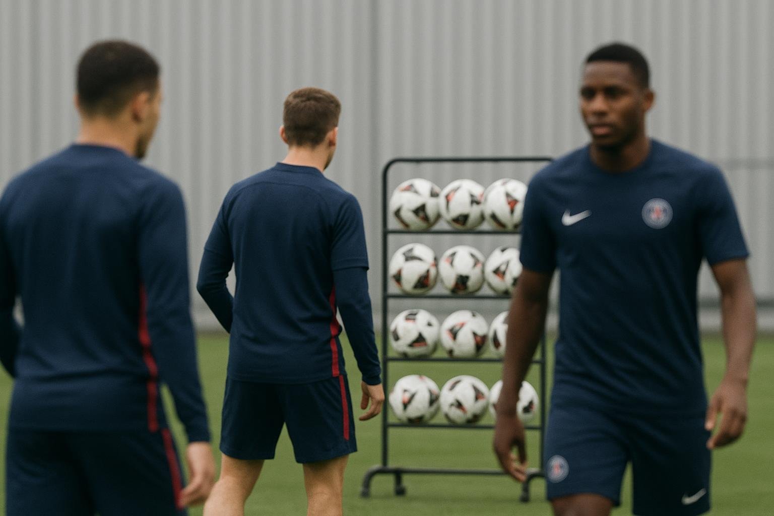 Spelers van PSG op training, in een context rond de toekomst van Ousmane Dembélé