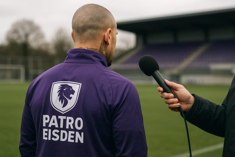 Radja Nainggolan in tenue van Patro Eisden tijdens een interviewmoment