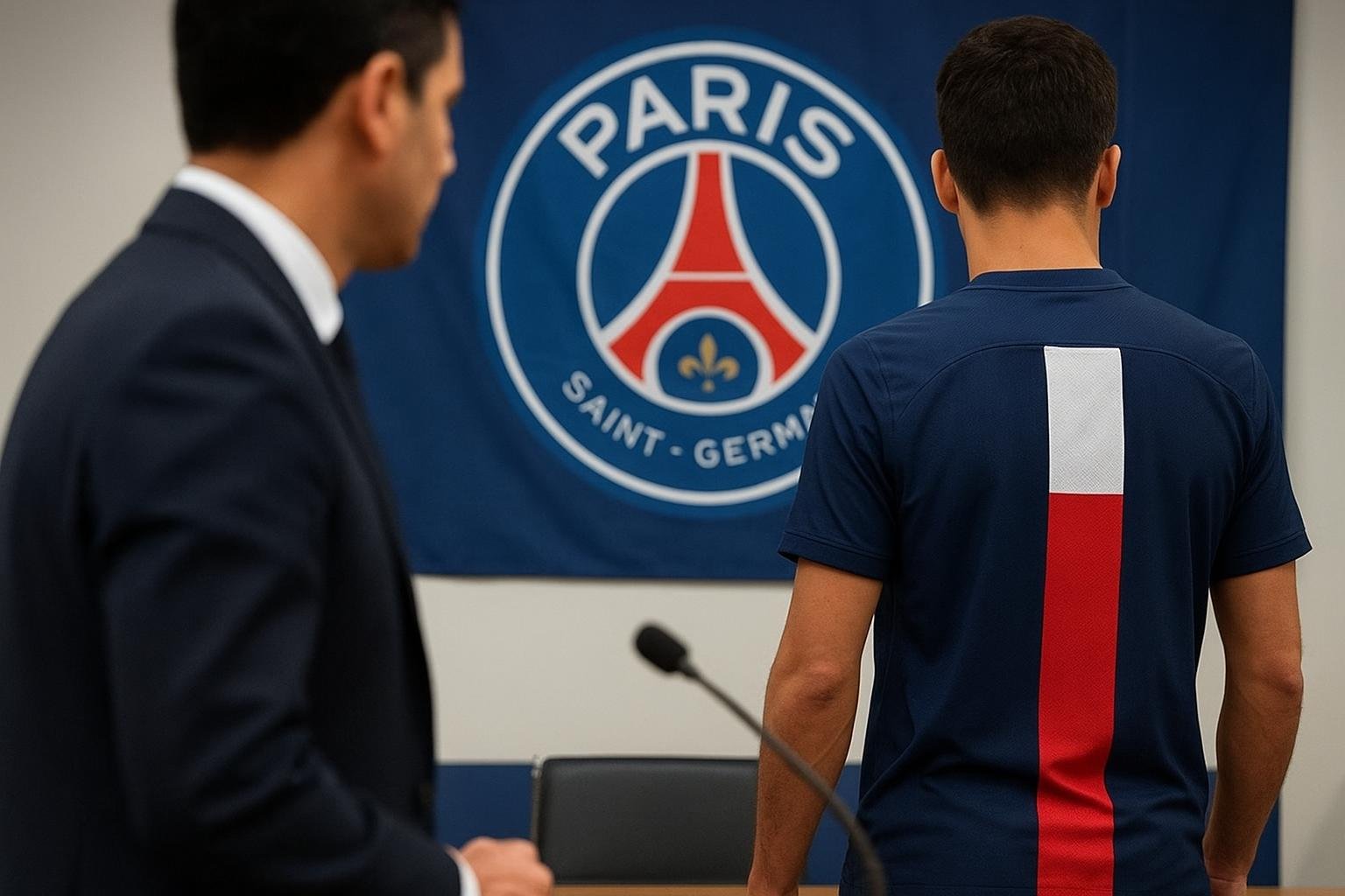 Een neutrale sfeerfoto rond een transferaankondiging van Paris Saint-Germain met verwijzing naar FC Barcelona