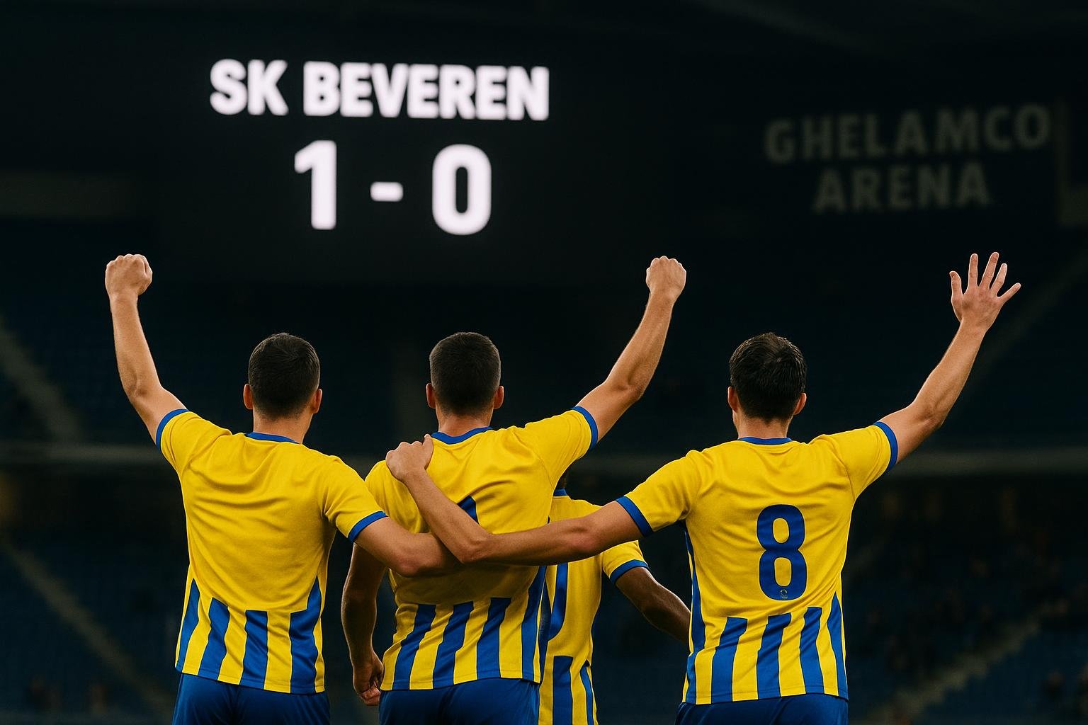 SK Beveren viert een doelpunt in de Ghelamco Arena tegen Jong KAA Gent