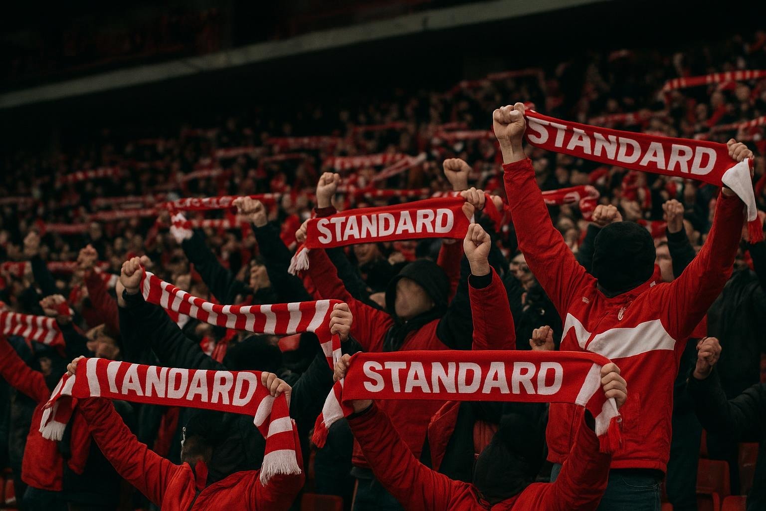 Supporters van Standard Luik in de tribunes van Sclessin tijdens een wedstrijd