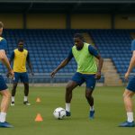 Sfeerbeeld van een training bij KVC Westerlo met spelers op het veld