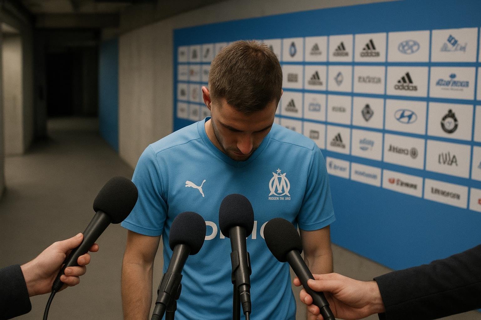 Mehdi Benatia van Olympique Marseille reageert na de 3-0-nederlaag bij Club Brugge